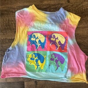 Pink & Pastel Tie-Dye Cow Graphic Tank Top - Kids